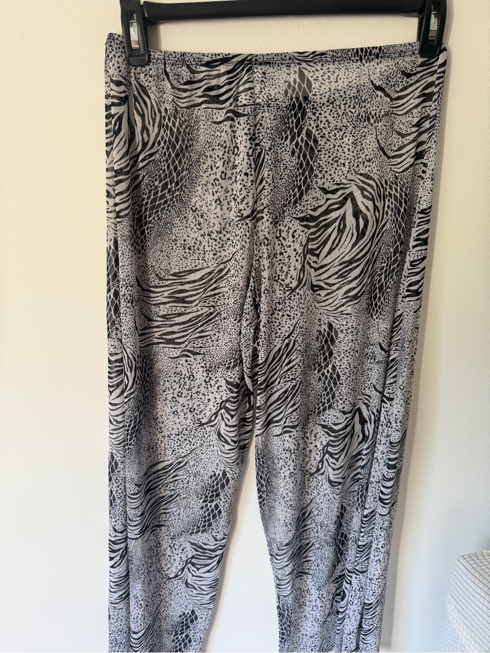 Women's Mesh Black & White Animal Print Pull-On Pants. Transparent
